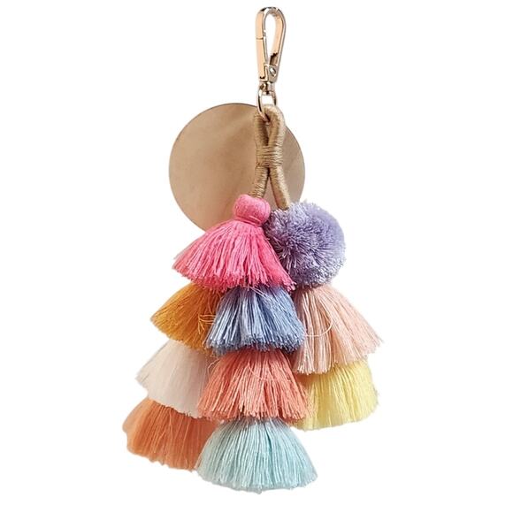 Keychain Tassel / Purse / Bag Luggage  Boho Pom Pom Charm Colorful & Fun - Picture 2 of 3